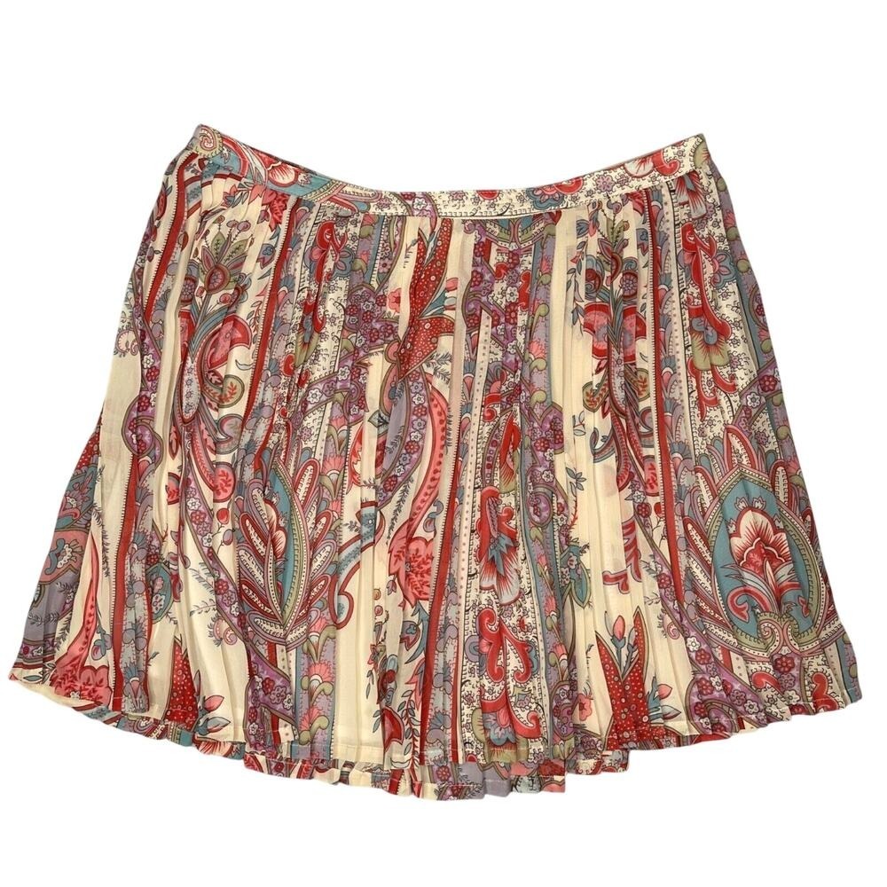 Hilfiger 8 Plisse Pleated Mini Skirt Paisley Boho Multi Color Chiffon Preppy
